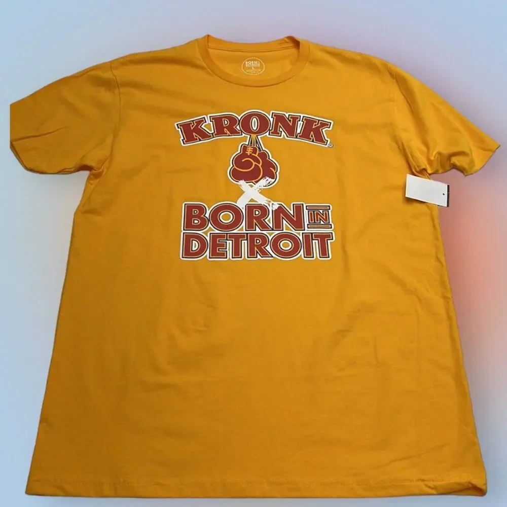 KRONK BORN IN DETROIT Men’s Medium Yellow Tee Shirt - Picture 2 of 2